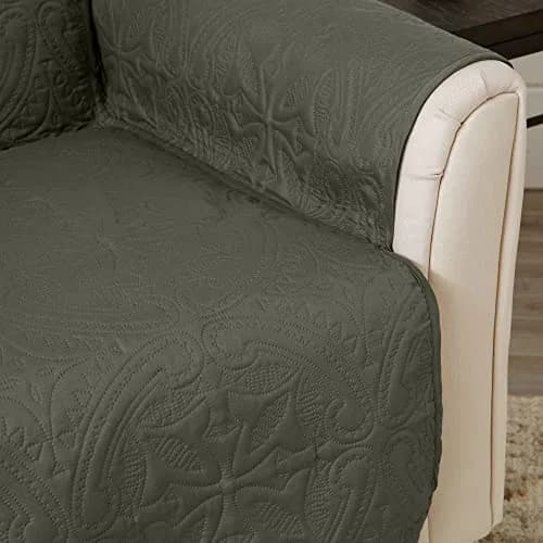 Great Bay Home Reversible Quilted Loveseat Cover, Sage Green/Light Gray | Elegant & Durable Microfiber thumbnail 4