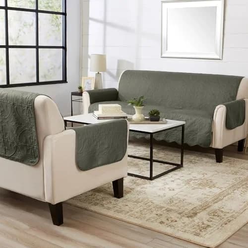 Great Bay Home Reversible Quilted Loveseat Cover, Sage Green/Light Gray | Elegant & Durable Microfiber thumbnail 5