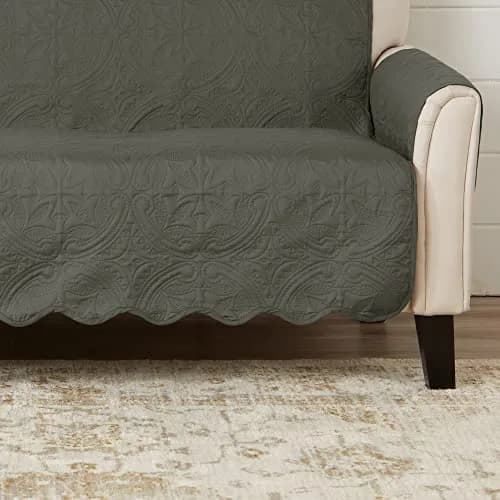 Great Bay Home Reversible Quilted Loveseat Cover, Sage Green/Light Gray | Elegant & Durable Microfiber thumbnail 6