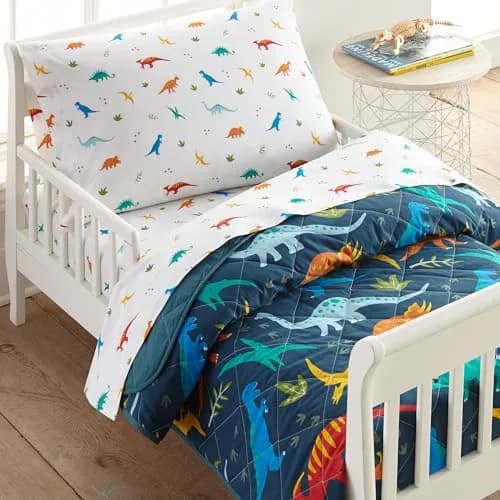 Wildkin Jurassic Dinosaurs 4-Piece Toddler Bed in a Bag Set - 132cm x 71cm (52" x 28") | OEKO-TEX Certified Cotton Comforter & Sheets thumbnail 1