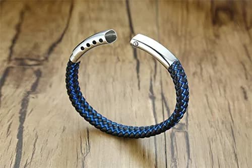 MEALGUET Bible Verse Braided Bracelet with Cross Scripture Engraved, Black Blue, 8.2-9 inches | Inspirational Christian Jewelry for Men thumbnail 4
