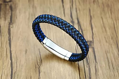 MEALGUET Bible Verse Braided Bracelet with Cross Scripture Engraved, Black Blue, 8.2-9 inches | Inspirational Christian Jewelry for Men thumbnail 5