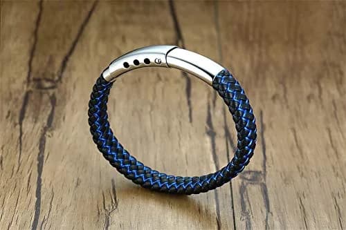 MEALGUET Bible Verse Braided Bracelet with Cross Scripture Engraved, Black Blue, 8.2-9 inches | Inspirational Christian Jewelry for Men thumbnail 3