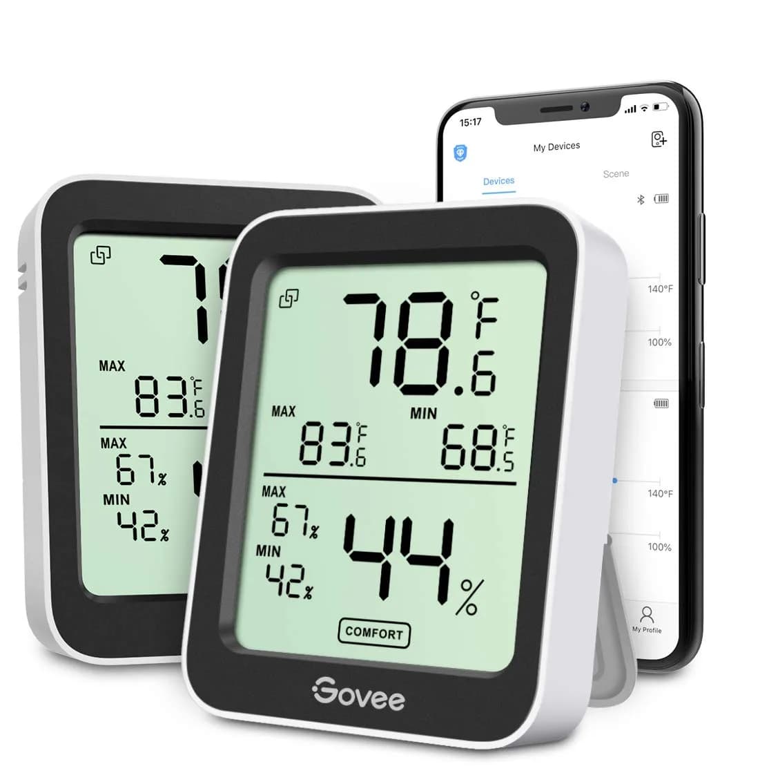 Govee Indoor Hygrometer Thermometer 2 Pack H5075 | Bluetooth App Control & Real-time Monitoring - main product image