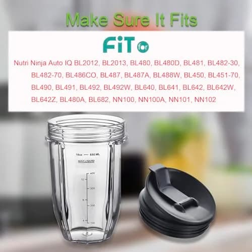 GahsElec 18oz Blender Cups with Sip & Seal Lids (2 Pack, 532ml) | Replacement Parts for Ninja Auto IQ Blenders thumbnail 5