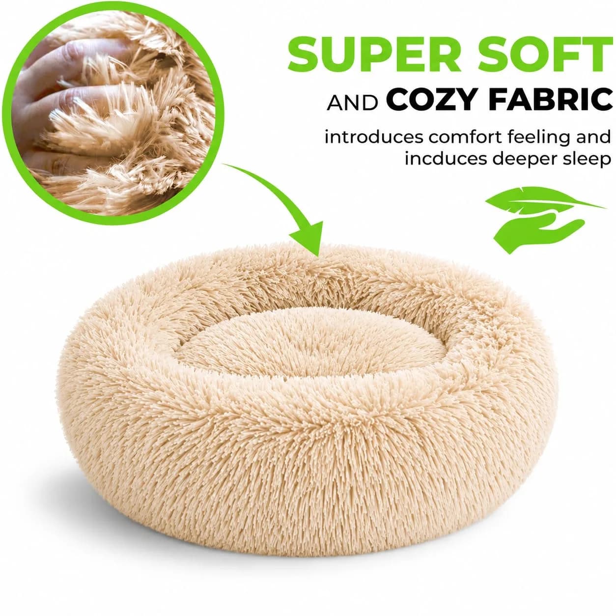 Whiskers & Friends Calming Donut Cat Bed 58cm (23") | Orthopedic Plush Pet Bed for Cats & Small Dogs - view 5