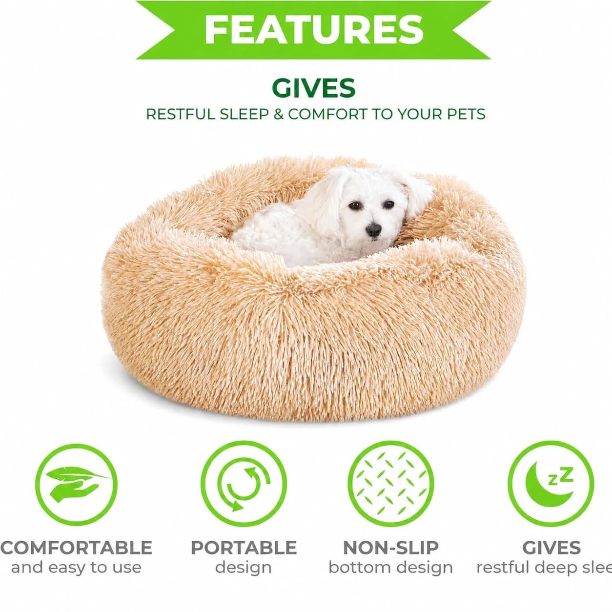 Whiskers & Friends Calming Donut Cat Bed 58cm (23") | Orthopedic Plush Pet Bed for Cats & Small Dogs - view 3