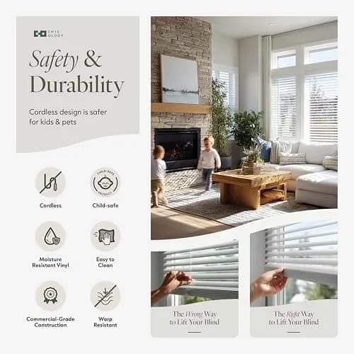 CHICOLOGY Cordless Mini Blinds 106cm x 152cm (42"W x 60"H) | White Vinyl Light Filtering to Room Darkening thumbnail 7