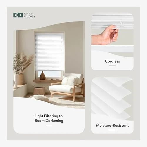 CHICOLOGY Cordless Mini Blinds 106cm x 152cm (42"W x 60"H) | White Vinyl Light Filtering to Room Darkening thumbnail 2