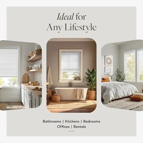 CHICOLOGY Cordless Mini Blinds 106cm x 152cm (42"W x 60"H) | White Vinyl Light Filtering to Room Darkening thumbnail 3