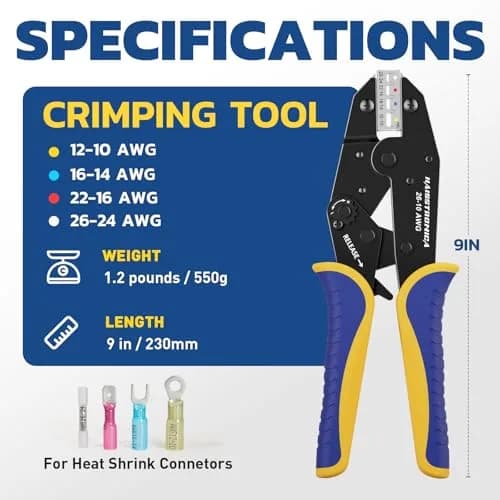 haisstronica Crimping Tool for Heat Shrink Connectors, AWG 26-10 | Precise Ratchet, Ergonomic Handle, 12-Month Warranty thumbnail 2