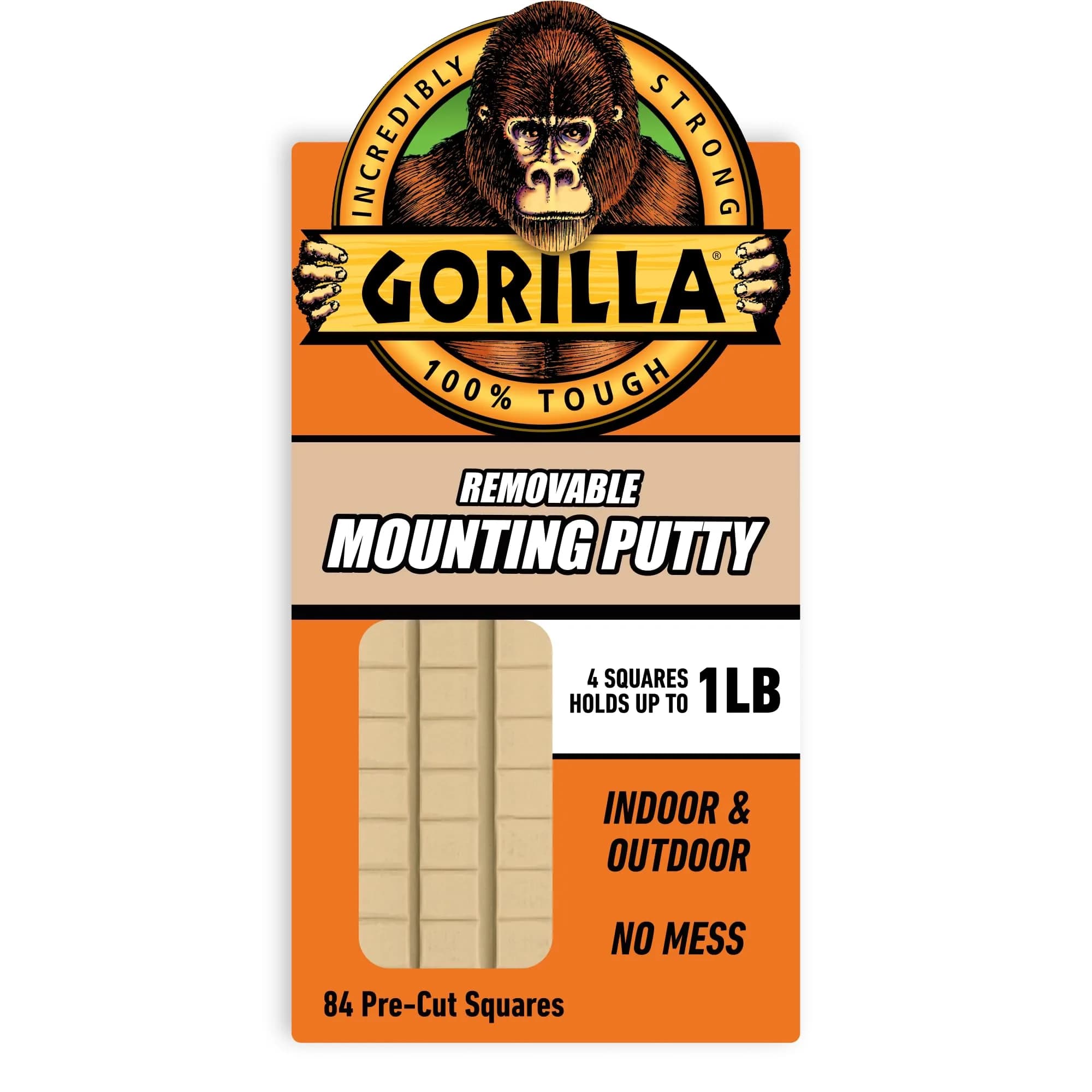 Gorilla Mounting Putty Natural Tan Color 84 Pre-Cut Squares | Holds up to 2 lbs - main product image