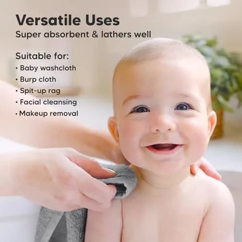 KeaBabies Baby Washcloths 10x10 in Cool Gray | Ultra-Soft Bamboo, Reusable & Absorbent for Gentle Baby Care thumbnail 6