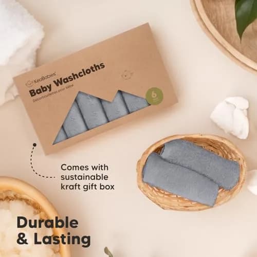 KeaBabies Baby Washcloths 10x10 in Cool Gray | Ultra-Soft Bamboo, Reusable & Absorbent for Gentle Baby Care thumbnail 7
