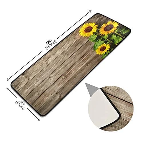 senya Sunflowers On Wood Board Runner Rug 183cm (72" X 24") | Non-Slip Soft Doormat for Kitchen & Home thumbnail 5