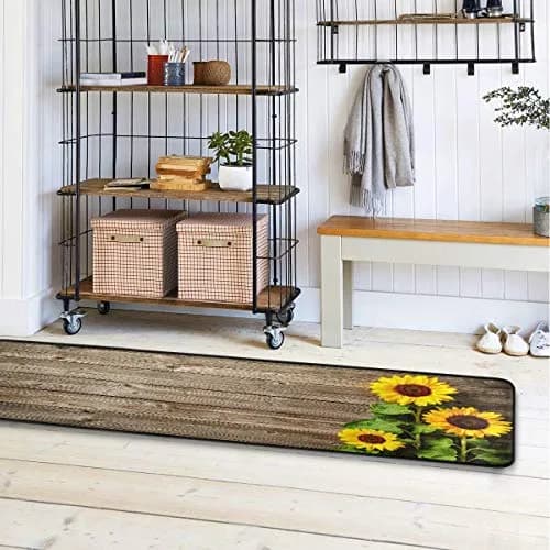 senya Sunflowers On Wood Board Runner Rug 183cm (72" X 24") | Non-Slip Soft Doormat for Kitchen & Home thumbnail 3