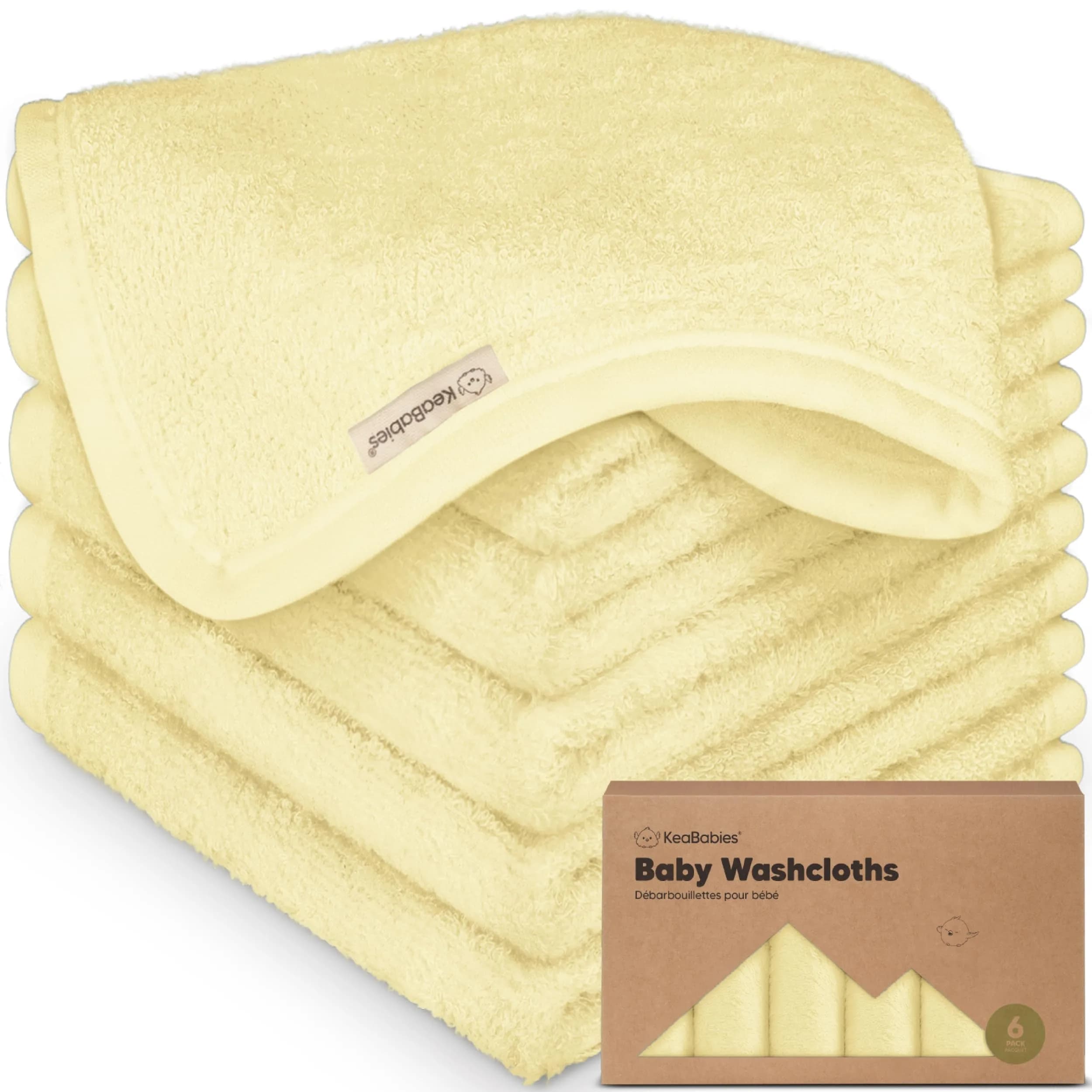 KeaBabies Baby Washcloths 6-Pack | Ultra-Soft Bamboo Face & Body Cloths for Newborns & Toddlers
