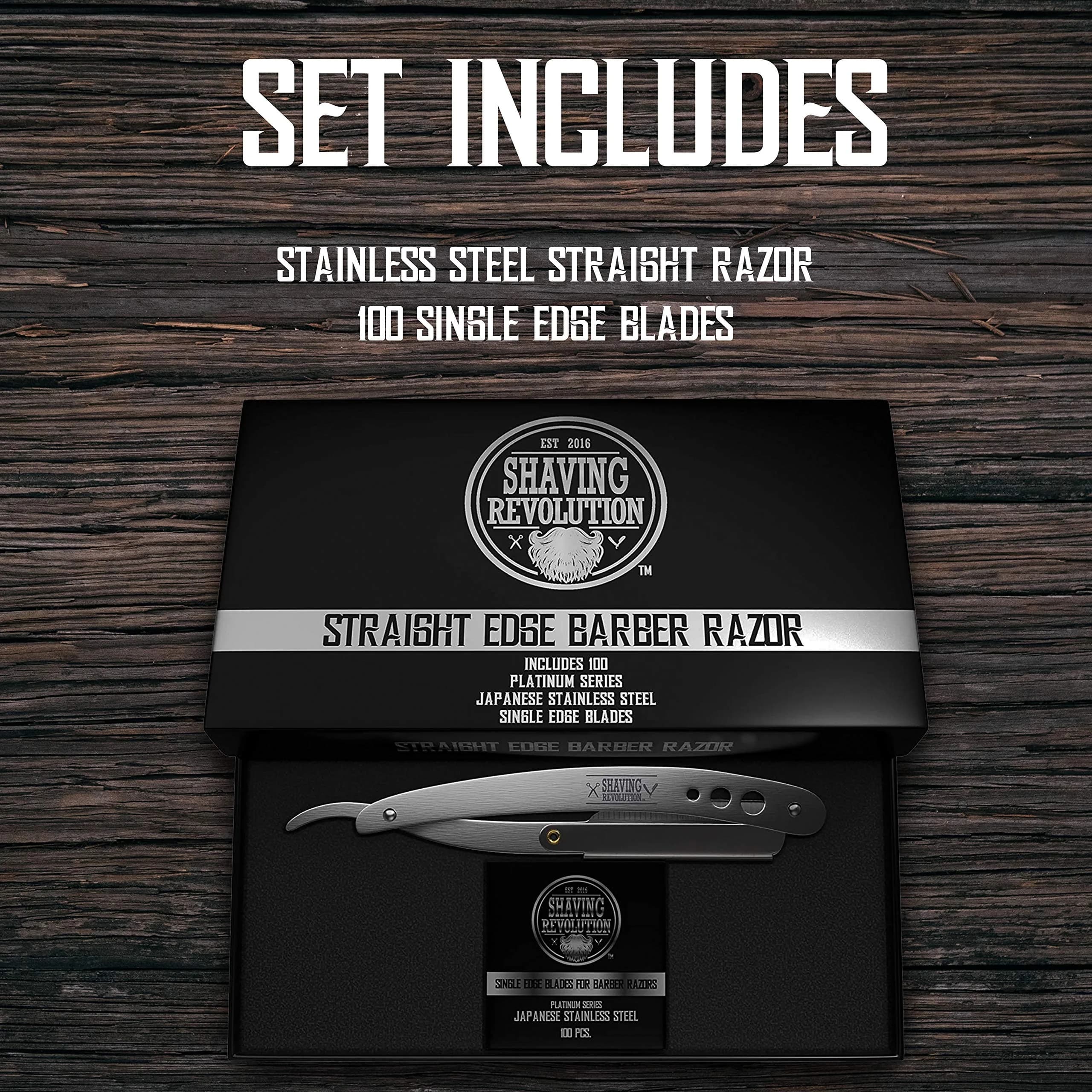 SHAVING REVOLUTION Straight Edge Barber Razor Kit with 100 Single Edge Blades | Professional Close Shave - view 2