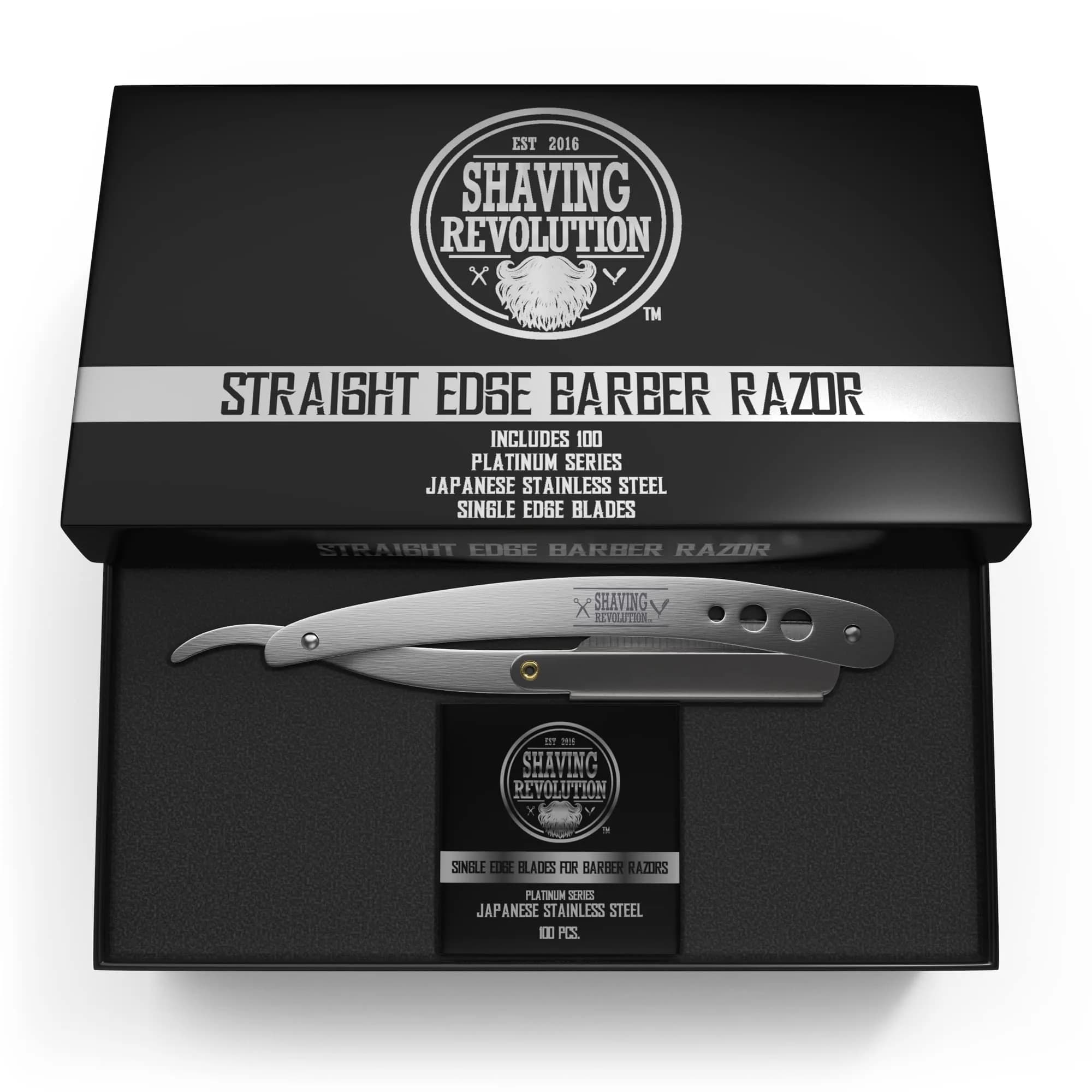 SHAVING REVOLUTION Straight Edge Barber Razor Kit with 100 Single Edge Blades | Professional Close Shave - view 3