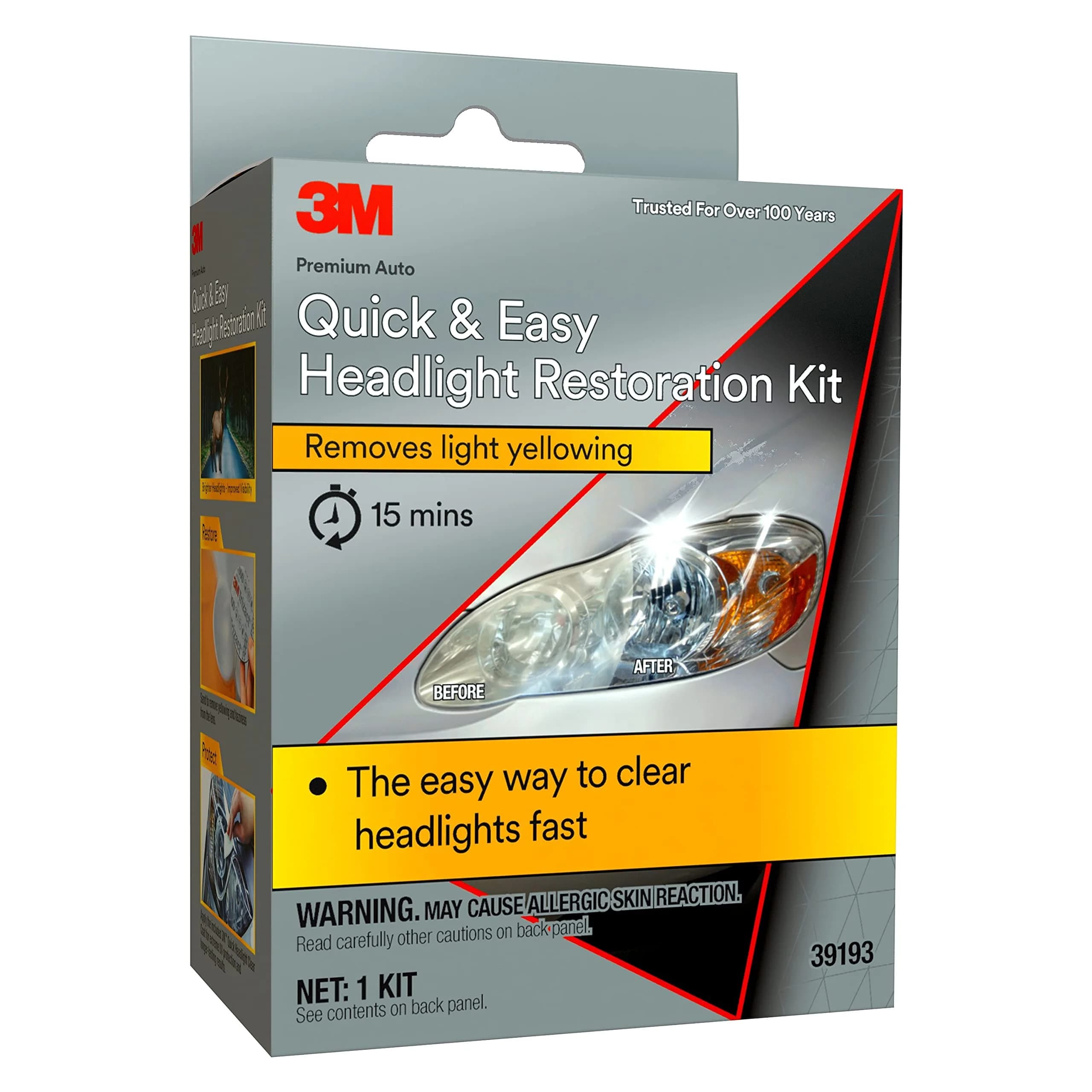 3M Quick and Easy Headlight Restoration Kit, 2 Wipes & 2 Discs | Restores Clarity in 15 Minutes