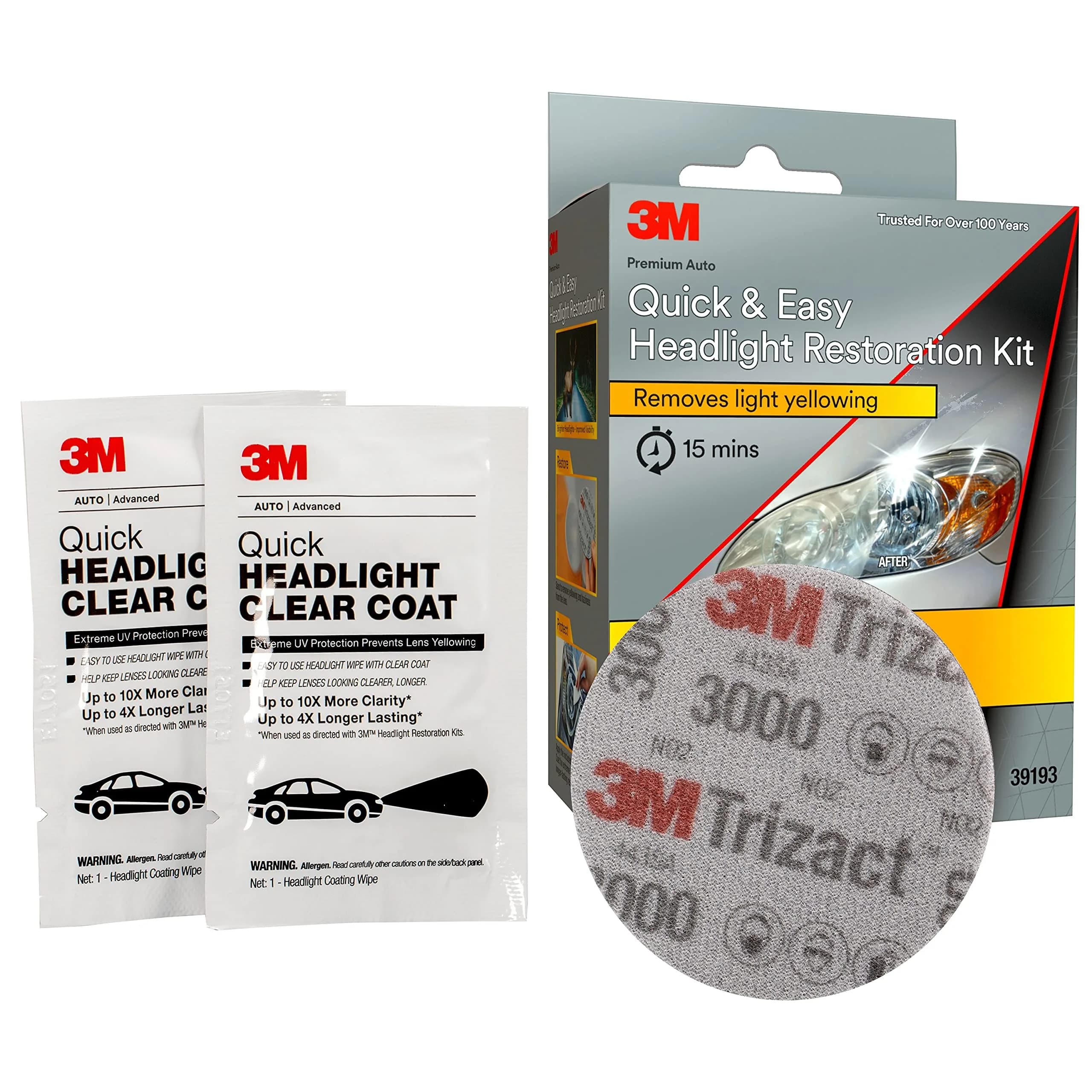 3M Quick and Easy Headlight Restoration Kit, 2 Wipes & 2 Discs | Restores Clarity in 15 Minutes - view 2