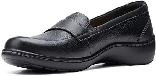 Clarks Women's Cora Daisy Loafer Black Tumbled Leather 7 Wide | Slip-On Comfort with Ortholite Footbed thumbnail 1