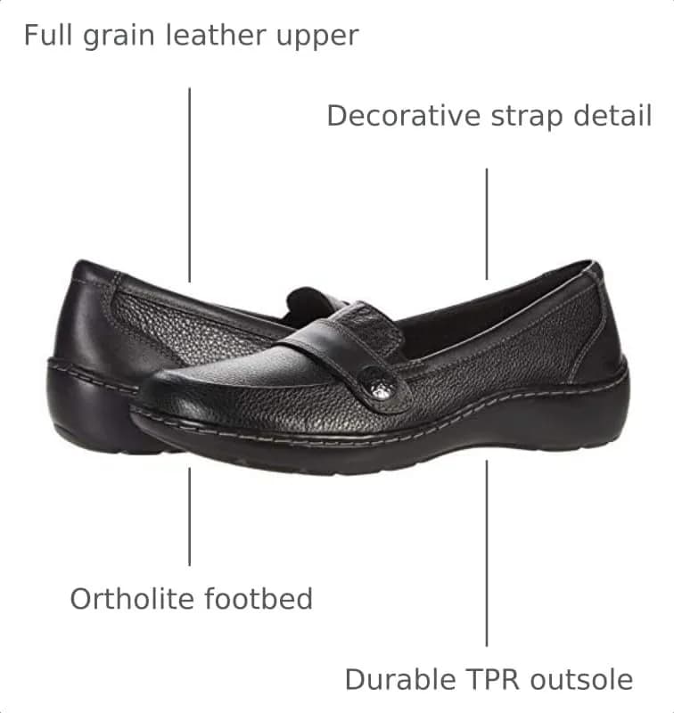 Clarks Women's Cora Daisy Loafer Black Tumbled Leather 7 Wide | Slip-On Comfort with Ortholite Footbed thumbnail 4