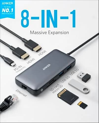 Anker 8-in-1 USB C Hub Dual Monitor Docking Station 4K HDMI | Expands Laptop Connectivity thumbnail 2