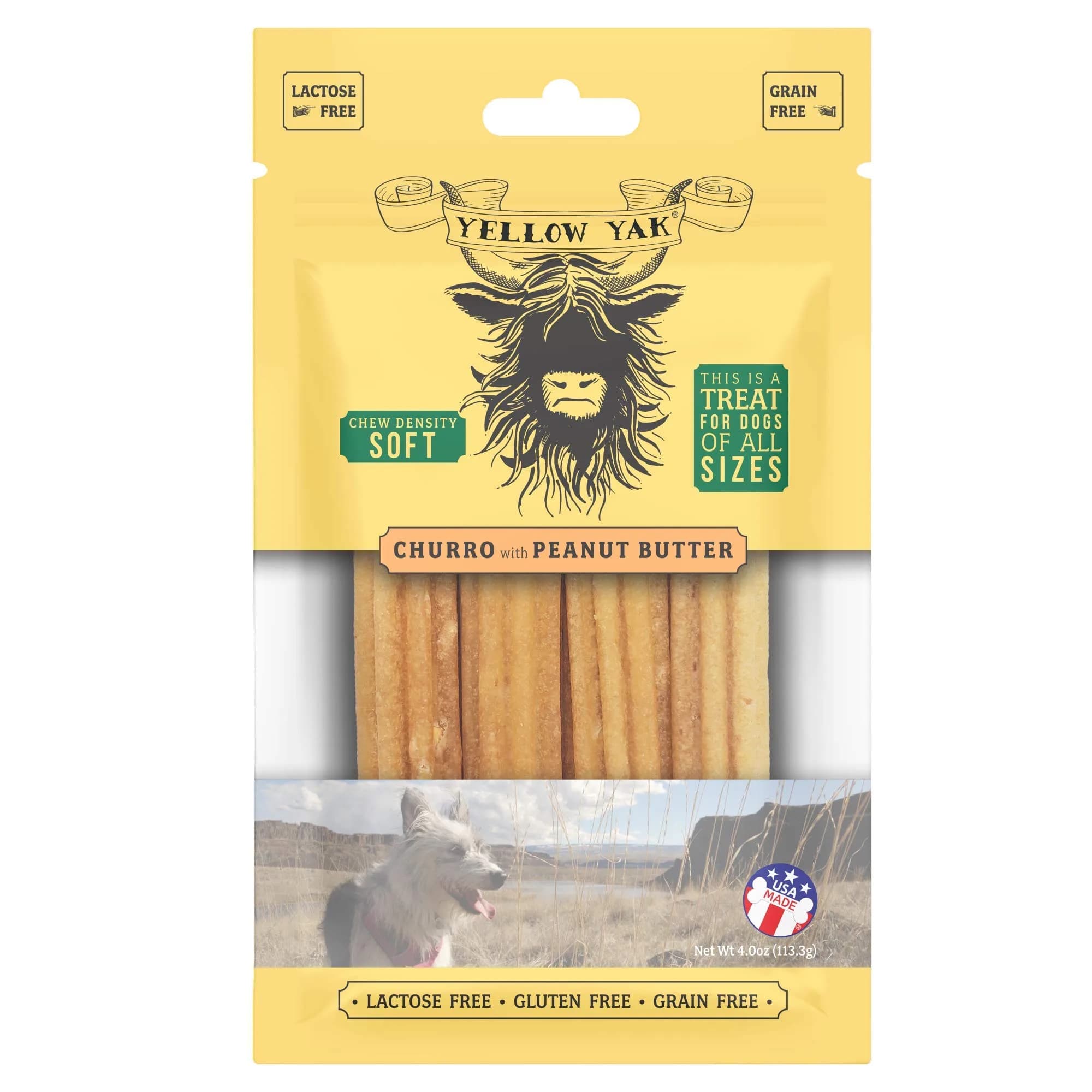 Yellow Yak Churro Chew | USA Made | Lactose-Free | Grain-Free | for All Dogs | 4 Chews — Cheese