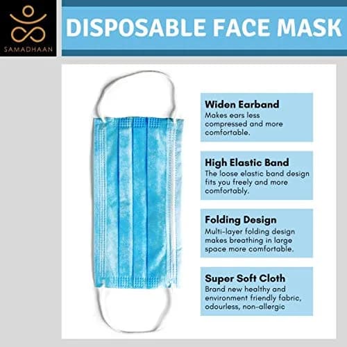 Samadhaan 3-Layer Disposable Face Masks, 50 Count (Blue) | Breathable Filtration for Daily Use thumbnail 4