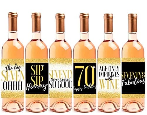 Harper & Ivy Designs 70th Birthday Wine Bottle Labels | Funny Black Gold Cheers to 70 Years (100 words) thumbnail 1