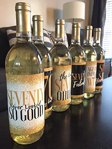 Harper & Ivy Designs 70th Birthday Wine Bottle Labels | Funny Black Gold Cheers to 70 Years (100 words) thumbnail 4