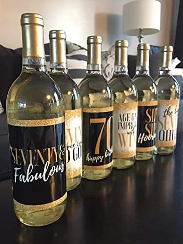 Harper & Ivy Designs 70th Birthday Wine Bottle Labels | Funny Black Gold Cheers to 70 Years (100 words) thumbnail 8
