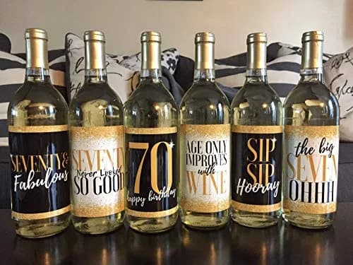 Harper & Ivy Designs 70th Birthday Wine Bottle Labels | Funny Black Gold Cheers to 70 Years (100 words) thumbnail 2