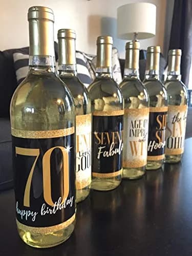 Harper & Ivy Designs 70th Birthday Wine Bottle Labels | Funny Black Gold Cheers to 70 Years (100 words) thumbnail 3