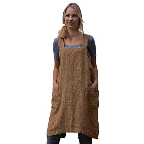 Larmliss Women’s Pinafore Square Apron 70% Cotton, 30% Linen | Cross Back, Large Pockets, Breathable & Durable thumbnail 1