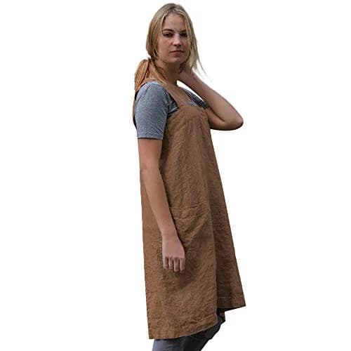 Larmliss Women’s Pinafore Square Apron 70% Cotton, 30% Linen | Cross Back, Large Pockets, Breathable & Durable thumbnail 4