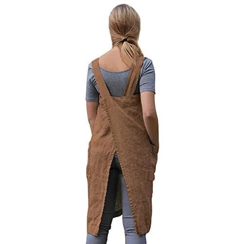 Larmliss Women’s Pinafore Square Apron 70% Cotton, 30% Linen | Cross Back, Large Pockets, Breathable & Durable thumbnail 5