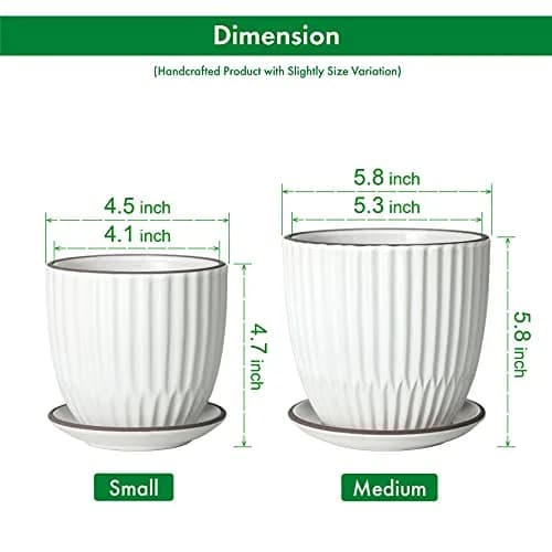D'vine Dev 2-Pack Stoneware Planter Pots, 4.5 in & 5.8 in, Ivory | Modern Ribbed Ceramic Indoor Planters thumbnail 3