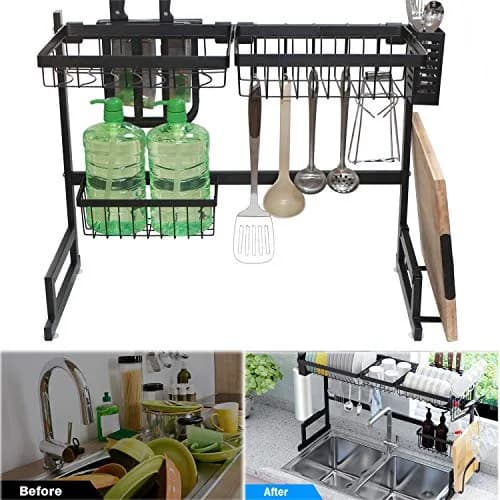 HTTMT Stainless Steel Dish Rack Over Sink W/Cutlery Holder 27.17in x 13in | Durable, Rust-Free Kitchen Organizer thumbnail 5