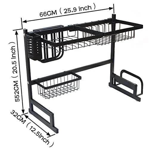 HTTMT Stainless Steel Dish Rack Over Sink W/Cutlery Holder 27.17in x 13in | Durable, Rust-Free Kitchen Organizer thumbnail 2