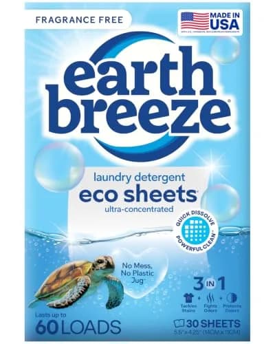 Earth Breeze Fragrance-Free Laundry Detergent Sheets 30 Count (60 Loads) | Eco-Friendly Liquidless Soap thumbnail 1