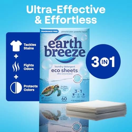 Earth Breeze Fragrance-Free Laundry Detergent Sheets 30 Count (60 Loads) | Eco-Friendly Liquidless Soap thumbnail 4