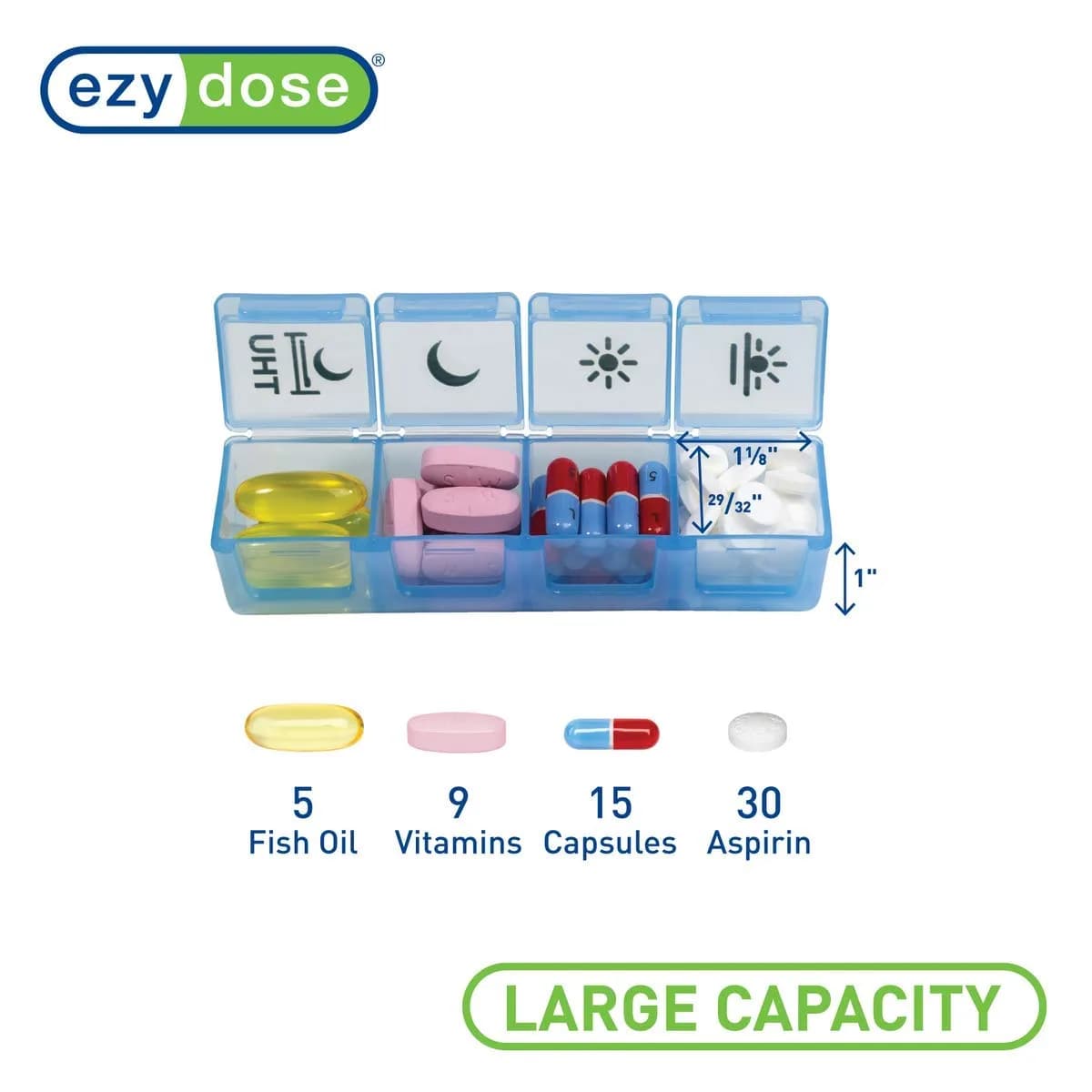 EZY DOSE Weekly Pill Organizer Case with 7 Pop-Out Compartments | 22.9 cm (9 in) Length - view 4