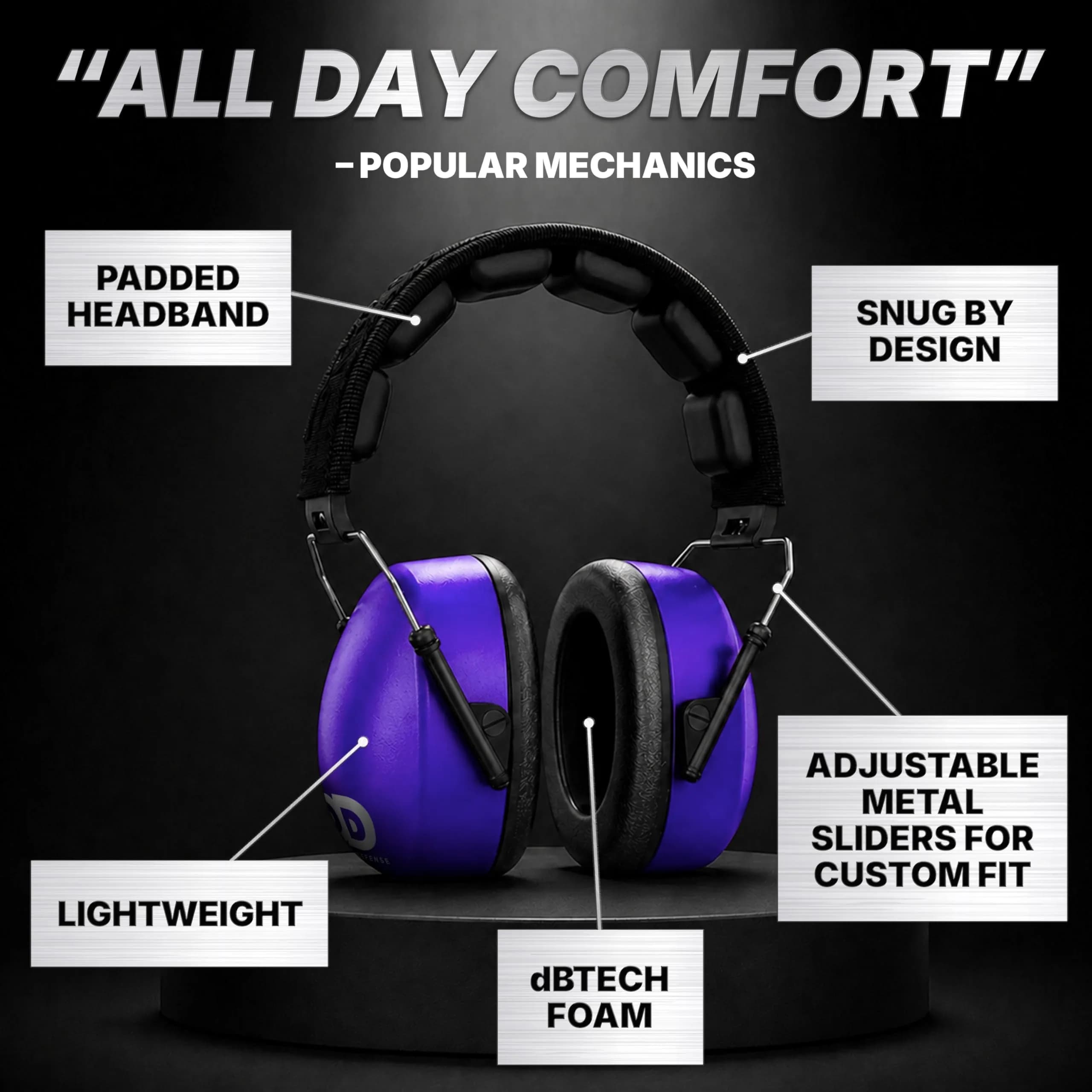 Decibel Defense 37 dB NRR Safety Earmuffs - Vibrant Purple/Indigo for Superior Noise Reduction - view 4