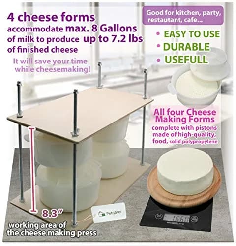 PetriStor Wooden Cheese Press 16in | Durable Home Cheese Making Tool with Metal Guides thumbnail 6