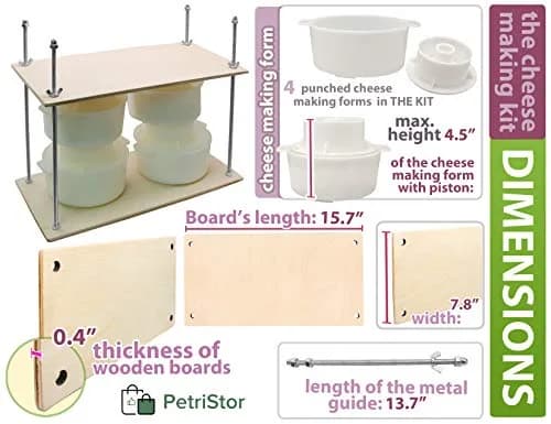 PetriStor Wooden Cheese Press 16in | Durable Home Cheese Making Tool with Metal Guides thumbnail 3