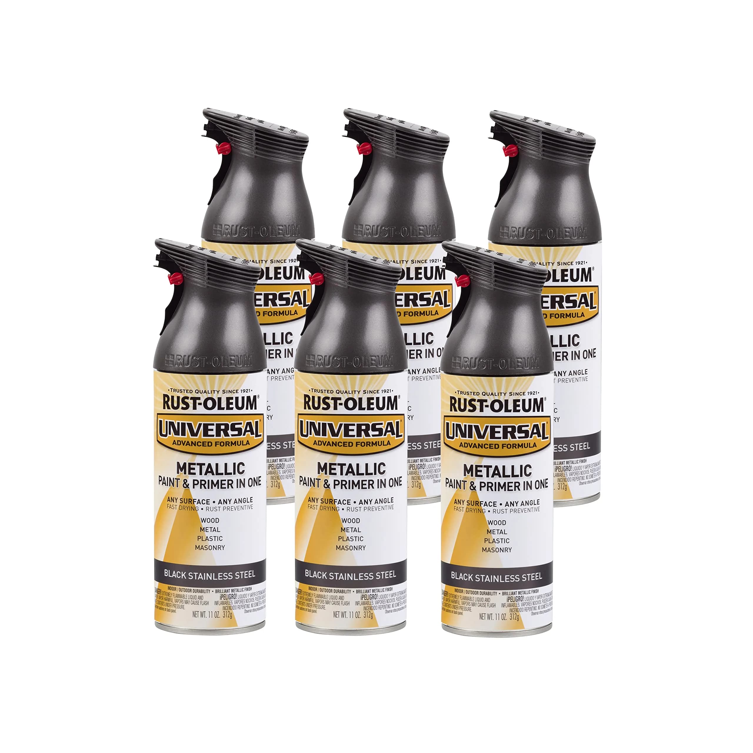 Rust-Oleum Universal Metallic Black Stainless Steel Clear Topcoat Spray Paint, 11 oz (Pack of 6) - main product image