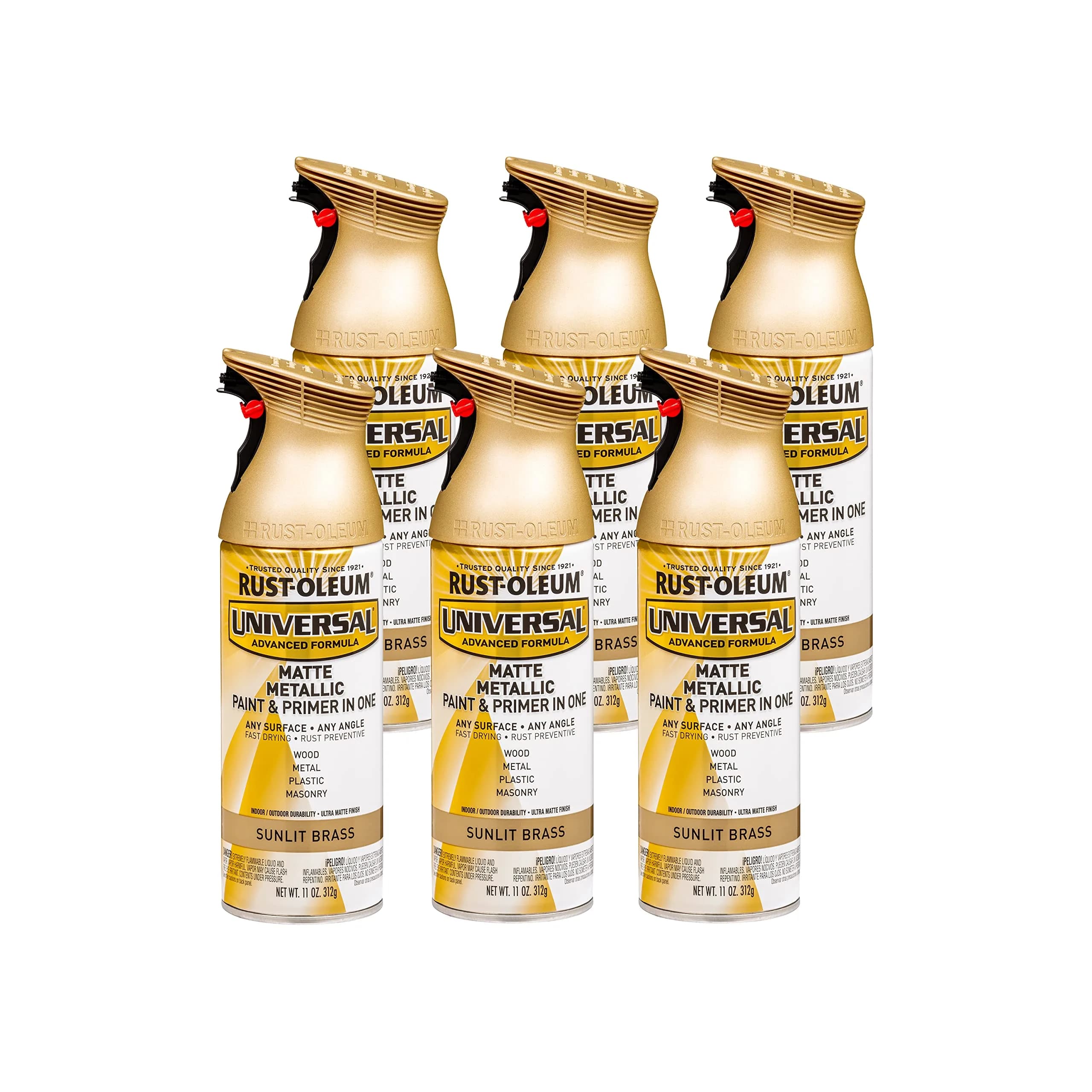 Rust-Oleum Universal Matte Sunlit Brass All Surface Clear Topcoat Spray Paint, 11 oz (Pack of 6) - main product image