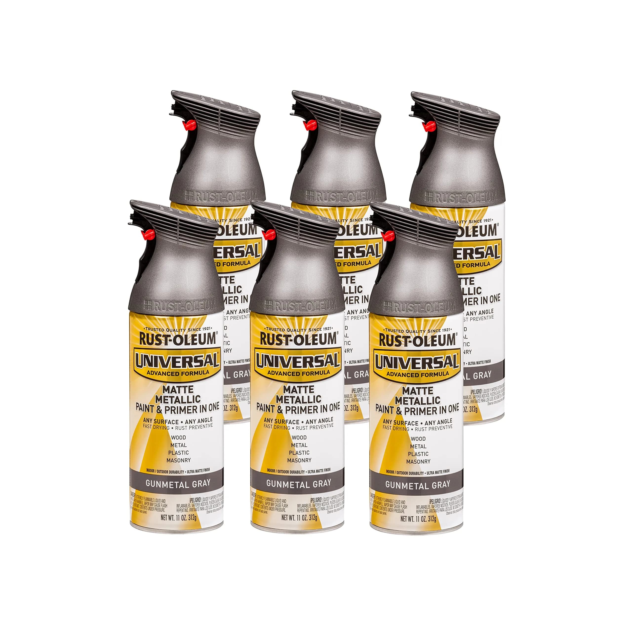 Rust-Oleum Universal All Surface Matte Gunmetal Gray Metallic Spray Paint, 11 oz (Pack of 6) - main product image